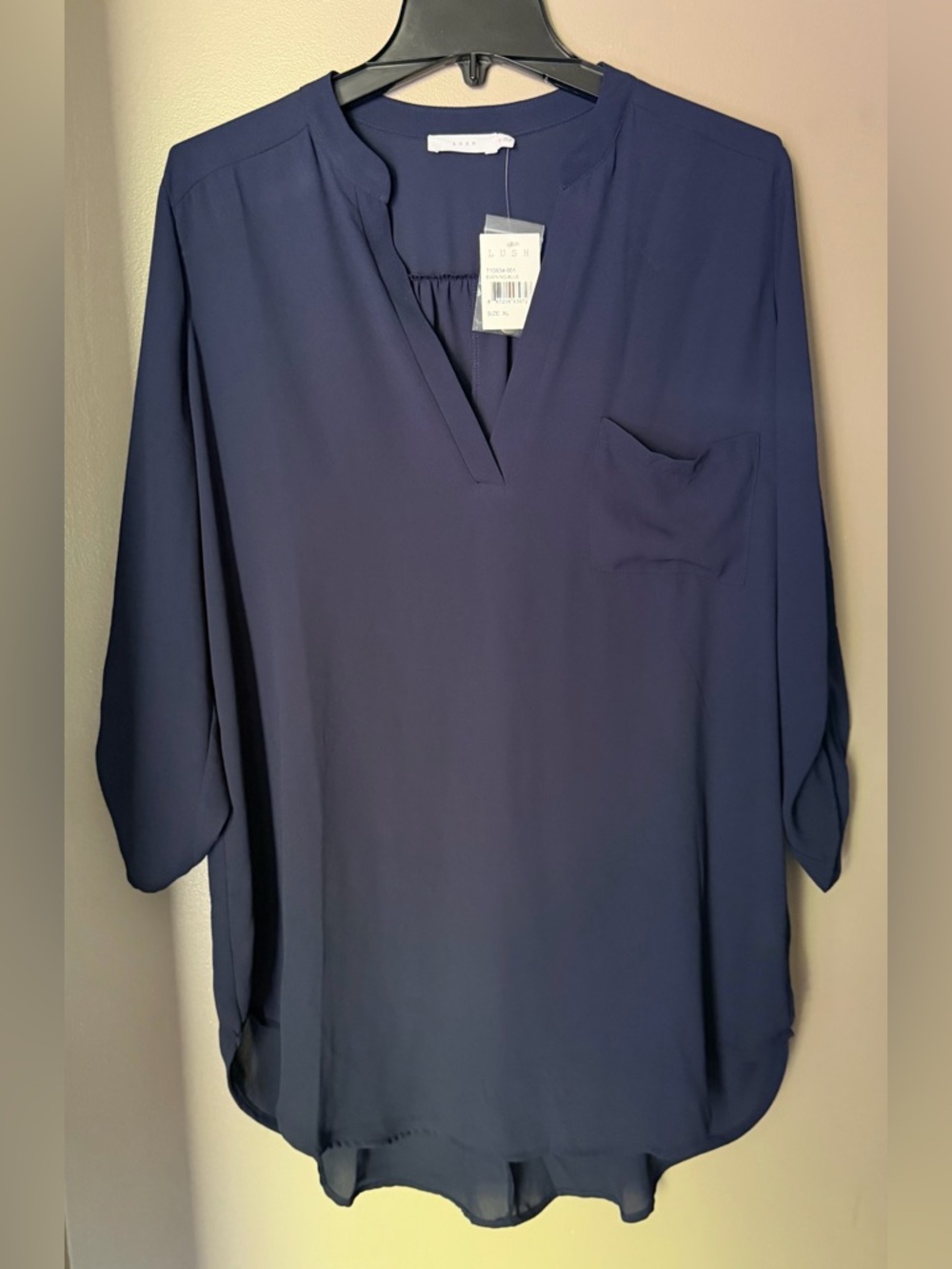 Lush Navy Blue Roll Tab Tunic Blouse Women’s XL NWT